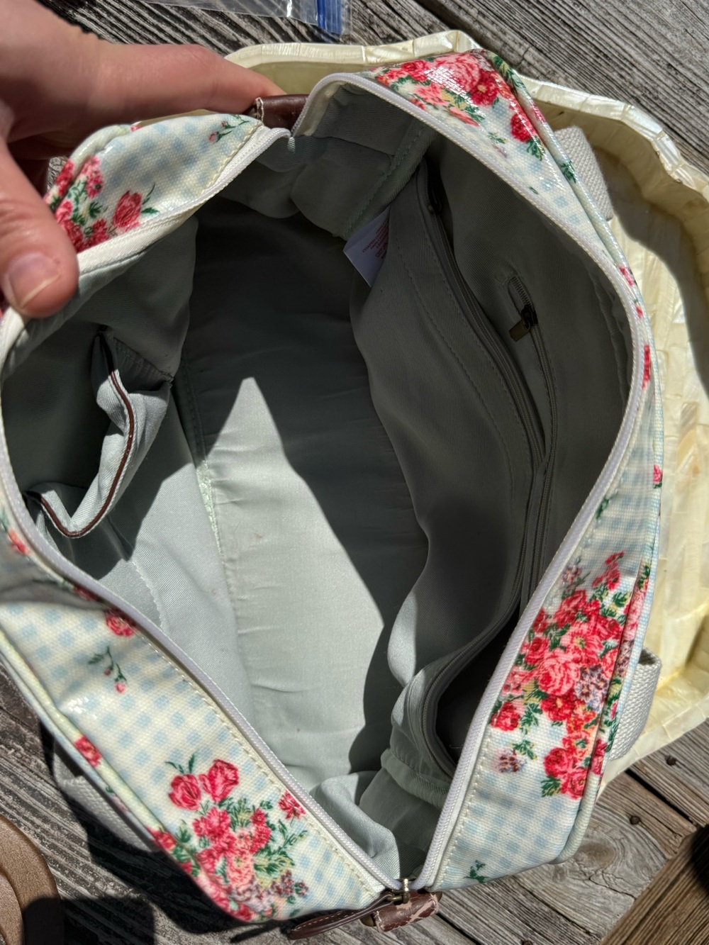 Cath Kidston Blue Gingham Floral Tote with Pink Roses - Picture 3 of 6